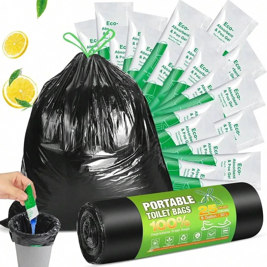 25 Portable Toilet Bags With 20 Absorbent Poo Gel, 8 Gallon Leak-Proof Compostable Camping Toilet Bags, Potty Wast
25 Portable Toilet Bags With 20 Absorbent Poo Gel, 8 Gallon Leak-Proof Compostable Camping Toilet Bags, Potty Wast