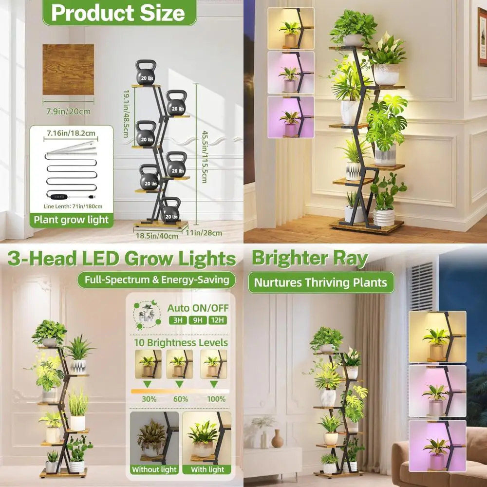 5-Tier Indoor Plant Stand with Grow Light, Tall Metal and Wood Shelves, Orchid Rack for Living Room or Balcony, Space-Saving Mul
5-Tier Indoor Plant Stand with Grow Light, Tall Metal and Wood Shelves, Orchid Rack for Living Room or Balcony, Space-Saving Mul
