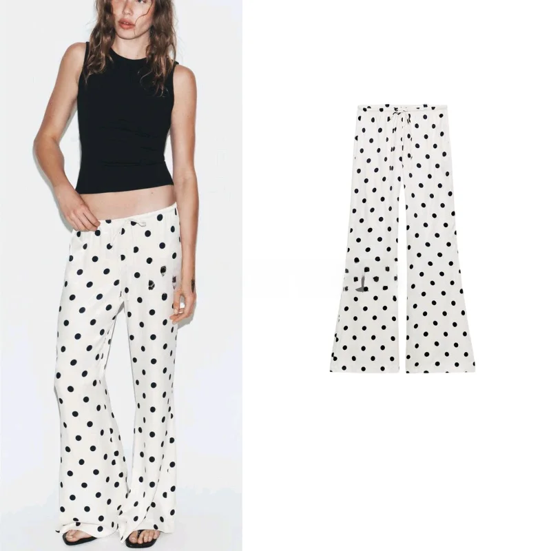 Spring Summer New Women's Casual Style mid Waist Polka Dot Print Knot Belt Wide Leg Pants Straight Leg Pants
Spring Summer New Women's Casual Style mid Waist Polka Dot Print Knot Belt Wide Leg Pants Straight Leg Pants