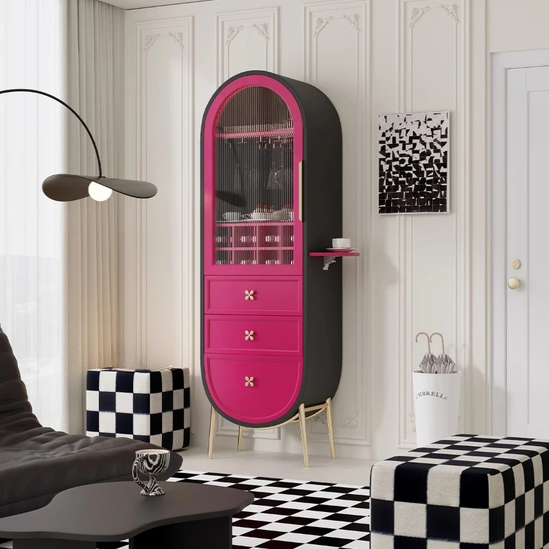 Single-door wine cabinet rose red, glass cabinet integrated side cabinet, dopamine display
Single-door wine cabinet rose red, glass cabinet integrated side cabinet, dopamine display
