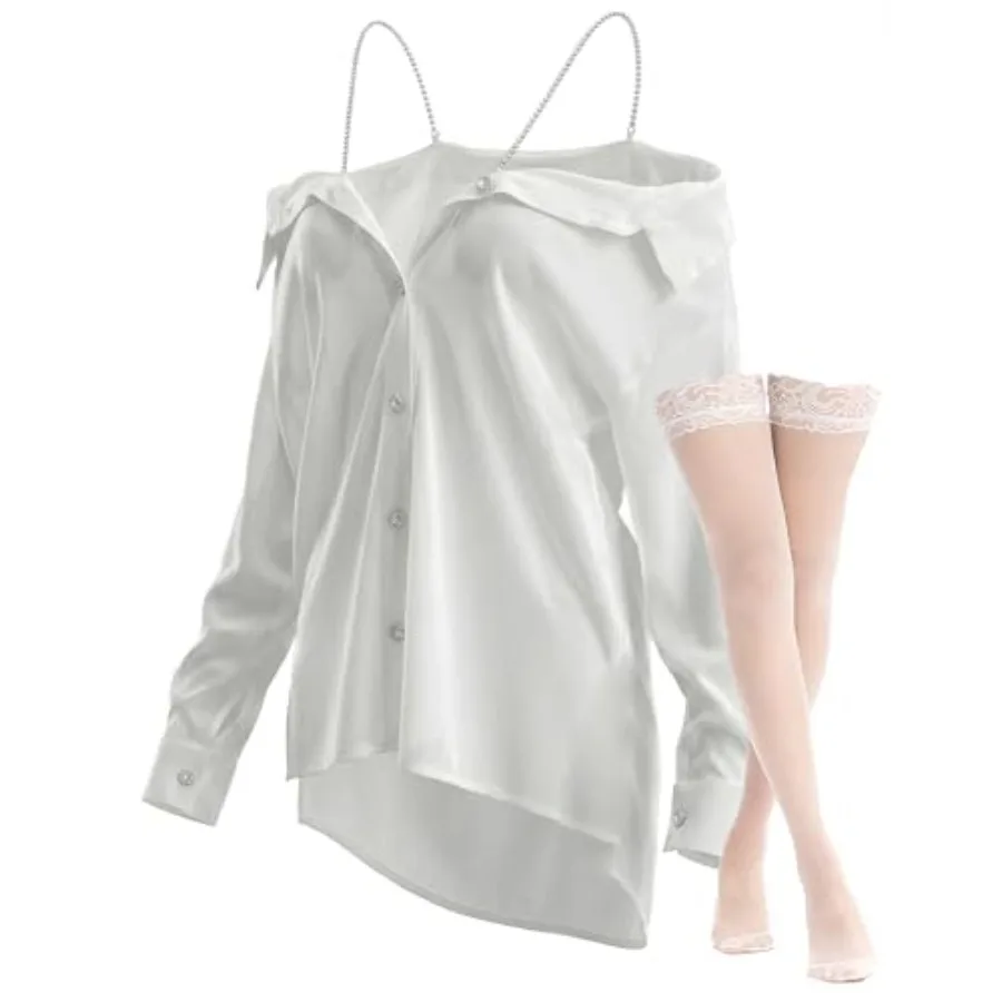 Women's Off Shoulder Button Down Sleep Shirts Lingerie Rhinestone Strap Long Sleeve Nightie Cover Ups Sleepwear
Women's Off Shoulder Button Down Sleep Shirts Lingerie Rhinestone Strap Long Sleeve Nightie Cover Ups Sleepwear