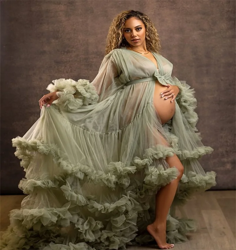 Green Women Pregnant Dress Sexy V Neck Full Sleeves Tiered Tulle Split Party Evening Gown Customized Formal Bridal Robe
Green Women Pregnant Dress Sexy V Neck Full Sleeves Tiered Tulle Split Party Evening Gown Customized Formal Bridal Robe