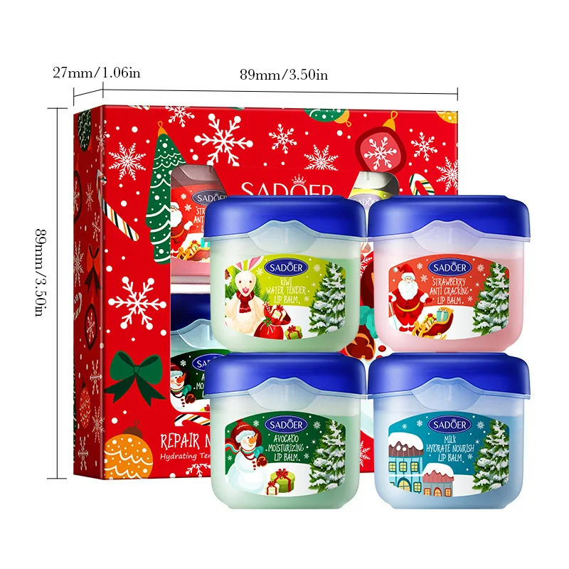 4pcs SADOER Christmas Set Brightening Lip Balm Moisturizing Anti Cracking Hydrating Repair Nourishing Lipstick Skin Care
4pcs SADOER Christmas Set Brightening Lip Balm Moisturizing Anti Cracking Hydrating Repair Nourishing Lipstick Skin Care