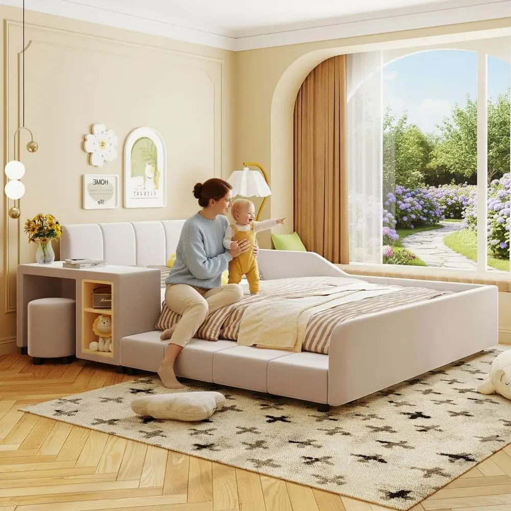 Meull Size Velvet Bed es Upholstered Grounded Bed, Wooden Mother & Child Bed with Bede Desk and Little Round Stool,Kids Adults B
Meull Size Velvet Bed es Upholstered Grounded Bed, Wooden Mother & Child Bed with Bede Desk and Little Round Stool,Kids Adults B