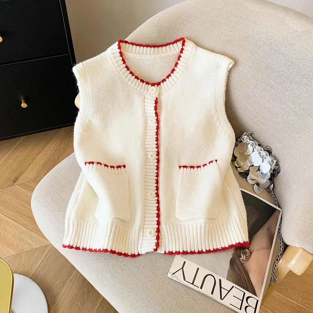 Korean Sle Color Blo round Ne Knitted Vest Women's Faion Small Size Layering Top Sweet Loose Fit Autumn Winter New Ar...
Korean Sle Color Blo round Ne Knitted Vest Women's Faion Small Size Layering Top Sweet Loose Fit Autumn Winter New Ar...