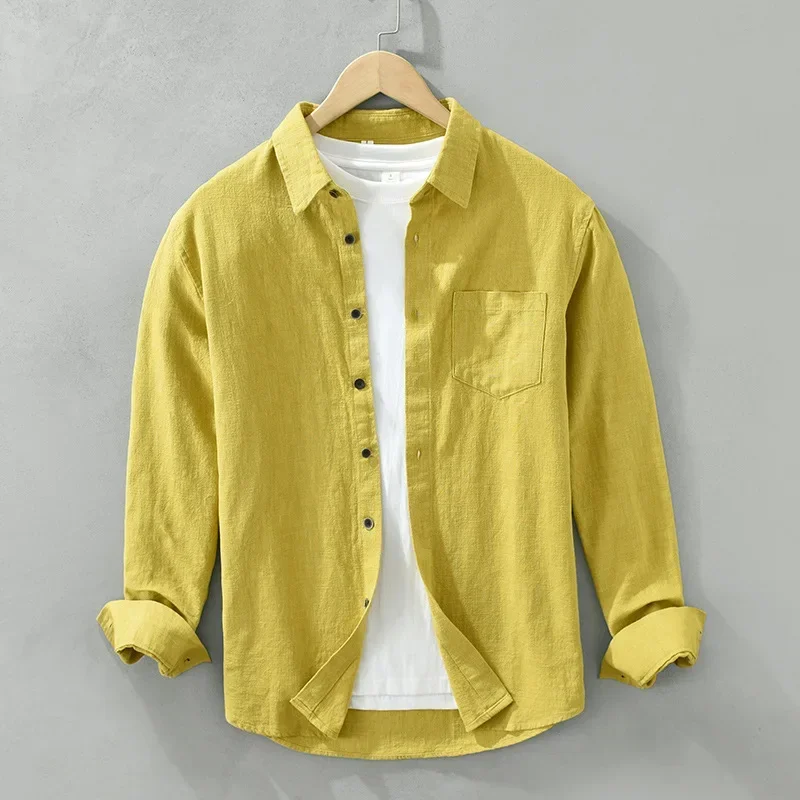 Fresh Mens Long Sleeve Shirts Summer Cotton Linen Shirt Men Beach Top Casual Japanese Simple Yellow Shirt Daily Shirt Breathable
Fresh Mens Long Sleeve Shirts Summer Cotton Linen Shirt Men Beach Top Casual Japanese Simple Yellow Shirt Daily Shirt Breathable
