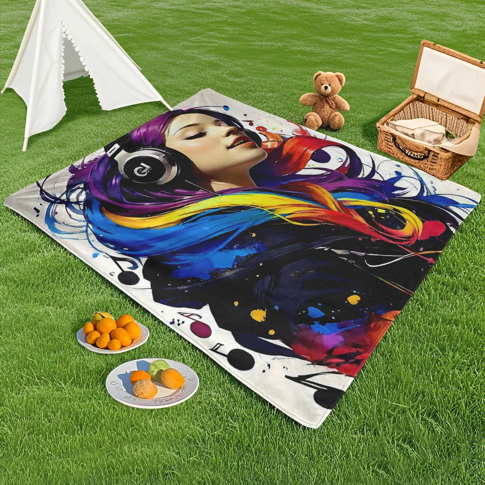 White Black Purple Headphone Design Outdoor Blanket For Camping Picnic And Beach Activities Use
White Black Purple Headphone Design Outdoor Blanket For Camping Picnic And Beach Activities Use