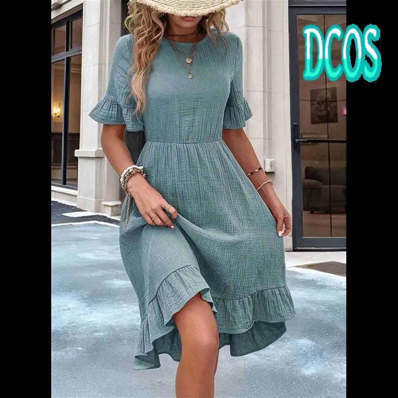 DCOS-Women's Short Sleeve Dresses High Waist Round Neck Solid Flounce Sleeve Ruffle Dress
DCOS-Women's Short Sleeve Dresses High Waist Round Neck Solid Flounce Sleeve Ruffle Dress