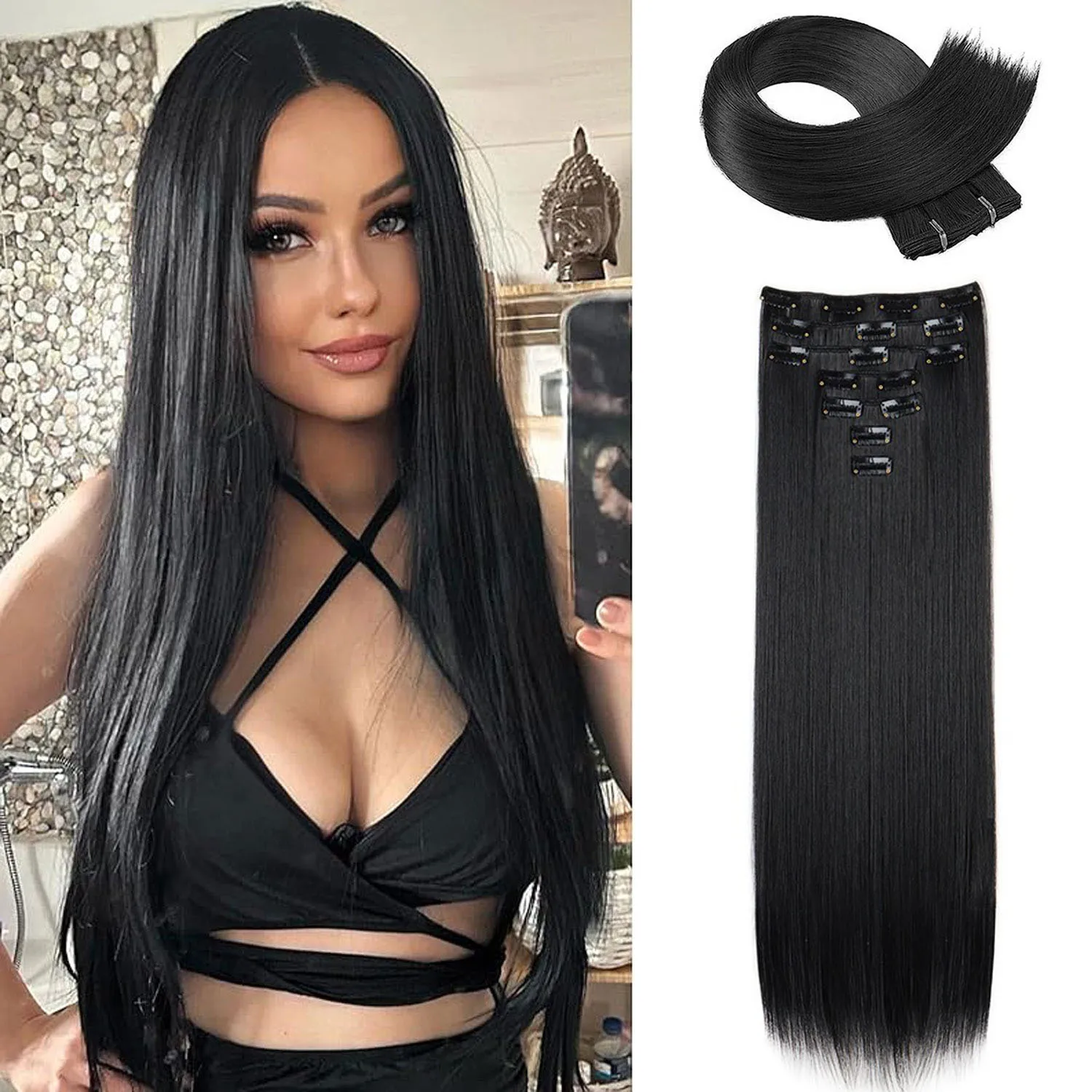 Синтетические 24-дюймовые заколки для наращивания волос, длинные прямые прически, светлые, черные шиньоны, термостойкие накладные волосы, повседневное использование
Синтетические 24-дюймовые заколки для наращивания волос, длинные прямые прически, светлые, черные шиньоны, термостойкие накладные волосы, повседневное использование