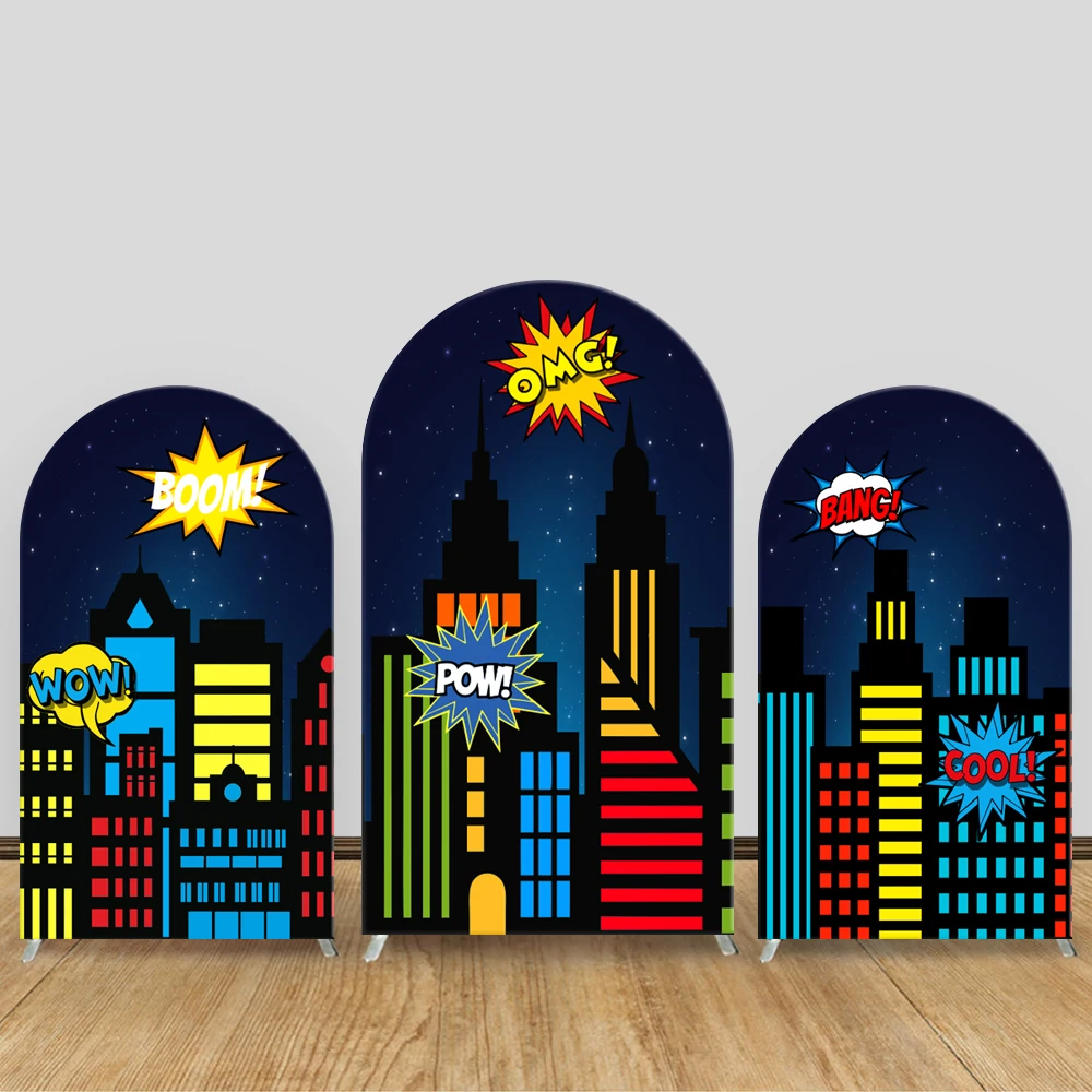 TB Superhero Comics Arch Backdrop Cartoon City Night View Kids Birthday Baby Shower Photography Background Party Decorations
TB Superhero Comics Arch Backdrop Cartoon City Night View Kids Birthday Baby Shower Photography Background Party Decorations