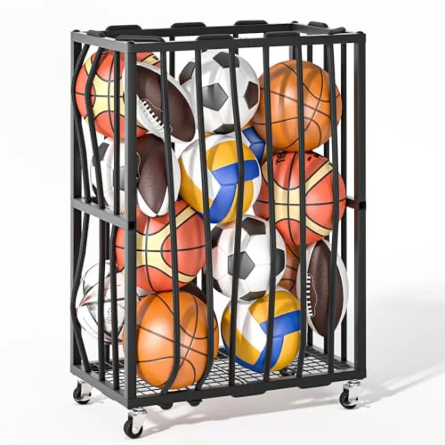 Ball Sports Organizer Storage Cart Garage Metal Rolling Bin with Thicker Elastic Rope Ball Holder Rack with Wheels for Volleyba
Ball Sports Organizer Storage Cart Garage Metal Rolling Bin with Thicker Elastic Rope Ball Holder Rack with Wheels for Volleyba