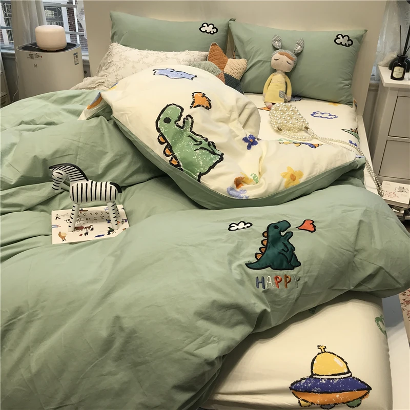 A version washed cotton embroidery B version pure cotton twill ins green fire-breathing dinosaur dragon bed
A version washed cotton embroidery B version pure cotton twill ins green fire-breathing dinosaur dragon bed