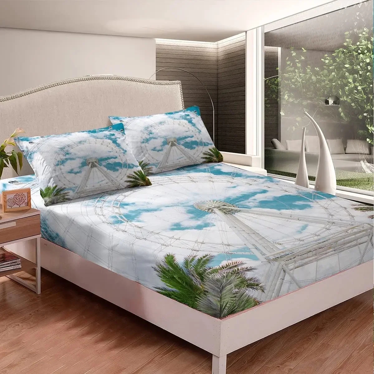 Ferris Wheel Fitted Sheet Set 3Pcs Palm Tree for Kids Teens Adults Fitted Sheet Sky Clouds Nature Theme Decorative Bedroom King
Ferris Wheel Fitted Sheet Set 3Pcs Palm Tree for Kids Teens Adults Fitted Sheet Sky Clouds Nature Theme Decorative Bedroom King