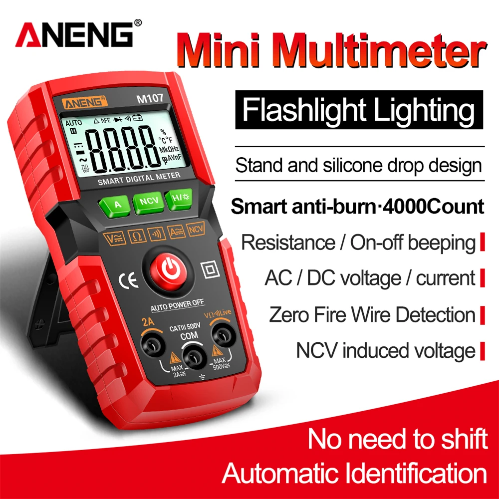 ANENG M107 Smart Multimeter Professional 4000 Counts Digital AC/DC Voltage Cument Resistance NCV Induced Voltage Tester Tools
ANENG M107 Smart Multimeter Professional 4000 Counts Digital AC/DC Voltage Cument Resistance NCV Induced Voltage Tester Tools