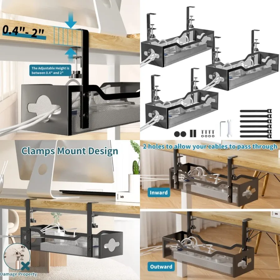 Under Desk Cable Management Tray 3 Pack, Cable Management Under Desk No Drill, Cable Organizer with Clamp for Wire Management,
Under Desk Cable Management Tray 3 Pack, Cable Management Under Desk No Drill, Cable Organizer with Clamp for Wire Management,