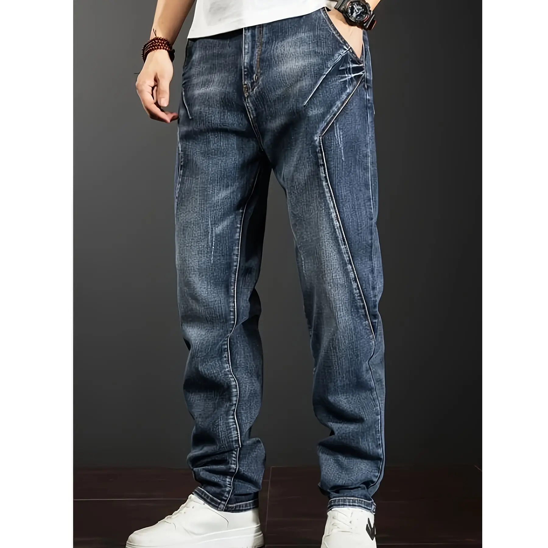 Men's European and American plus size jeans, loose and versatile workwear jeans patchwork design micro elastic cat whisker jeans
Men's European and American plus size jeans, loose and versatile workwear jeans patchwork design micro elastic cat whisker jeans