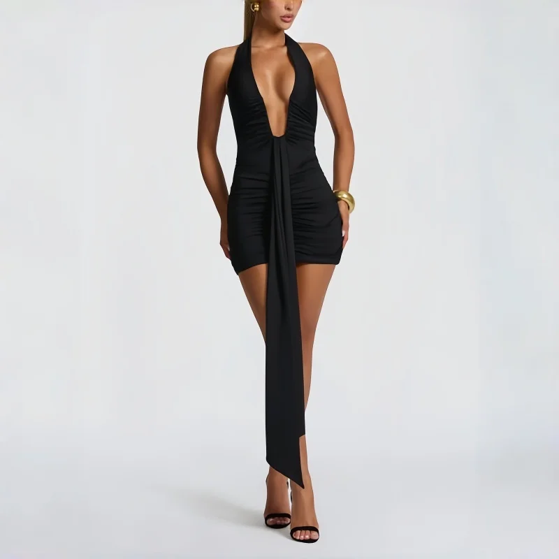 Black Halter Mini Dress Women Deep Plunge Neck Ruched Bodycon Draped Sash Backless Party Clubwear Graduation Cocktail Sleek Gown
Black Halter Mini Dress Women Deep Plunge Neck Ruched Bodycon Draped Sash Backless Party Clubwear Graduation Cocktail Sleek Gown