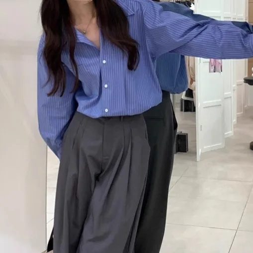 2025 spring new top loose temperament French celebrity long-sleeved shirt French blue striped shirt women
2025 spring new top loose temperament French celebrity long-sleeved shirt French blue striped shirt women