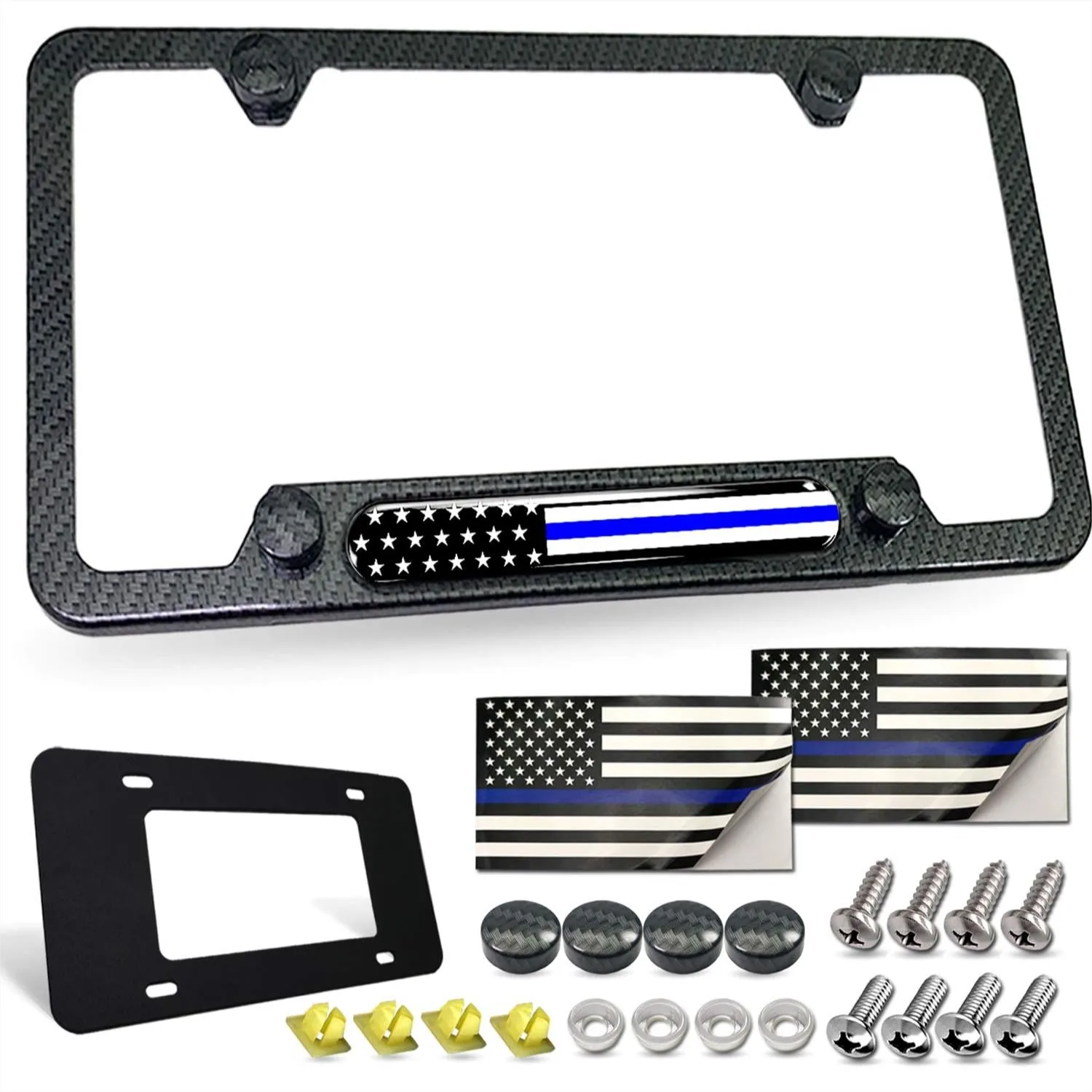 Patriotic Thin Blue Line License Plate Frame for Cars, Carbon Fiber Aluminum Bracket with Screws and Decal, Support Law
Patriotic Thin Blue Line License Plate Frame for Cars, Carbon Fiber Aluminum Bracket with Screws and Decal, Support Law