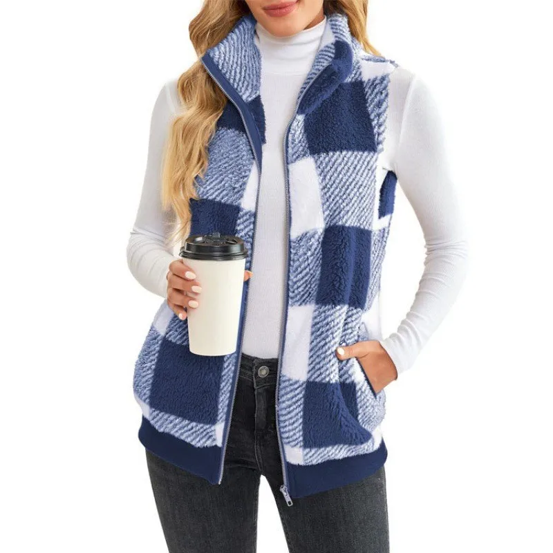 Women's Autumn Winter Plaid Fleece Hoodie Vest Cardigan Fashion Stand Collar Simple Casual Pocket Sleeveless Female Office Coat
Women's Autumn Winter Plaid Fleece Hoodie Vest Cardigan Fashion Stand Collar Simple Casual Pocket Sleeveless Female Office Coat