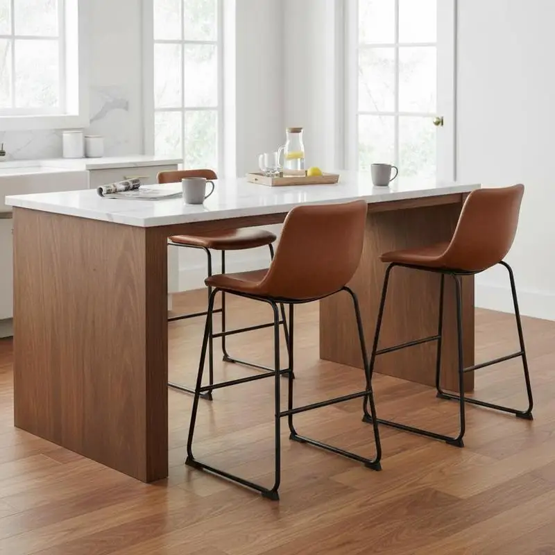 Brown PU Leather Barstools 26 inch For Kitchen Dining Room Island Counter, Metal Legs Armless Design Padded Backrest Easy Assembly 4 Pieces
Brown PU Leather Barstools 26 inch For Kitchen Dining Room Island Counter, Metal Legs Armless Design Padded Backrest Easy Assembly 4 Pieces