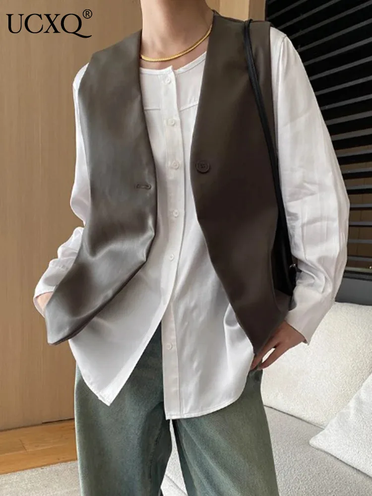UCXQ Fashion Casual Vest Office Lady Single Button PU Leather Loose Coffee All Match Jacket Women 2024 New Spring Autumn 3C1156
UCXQ Fashion Casual Vest Office Lady Single Button PU Leather Loose Coffee All Match Jacket Women 2024 New Spring Autumn 3C1156