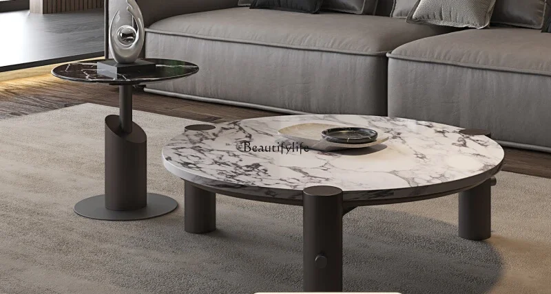 Italian minimalist round marble coffee table household coffee table high and low combination
Italian minimalist round marble coffee table household coffee table high and low combination