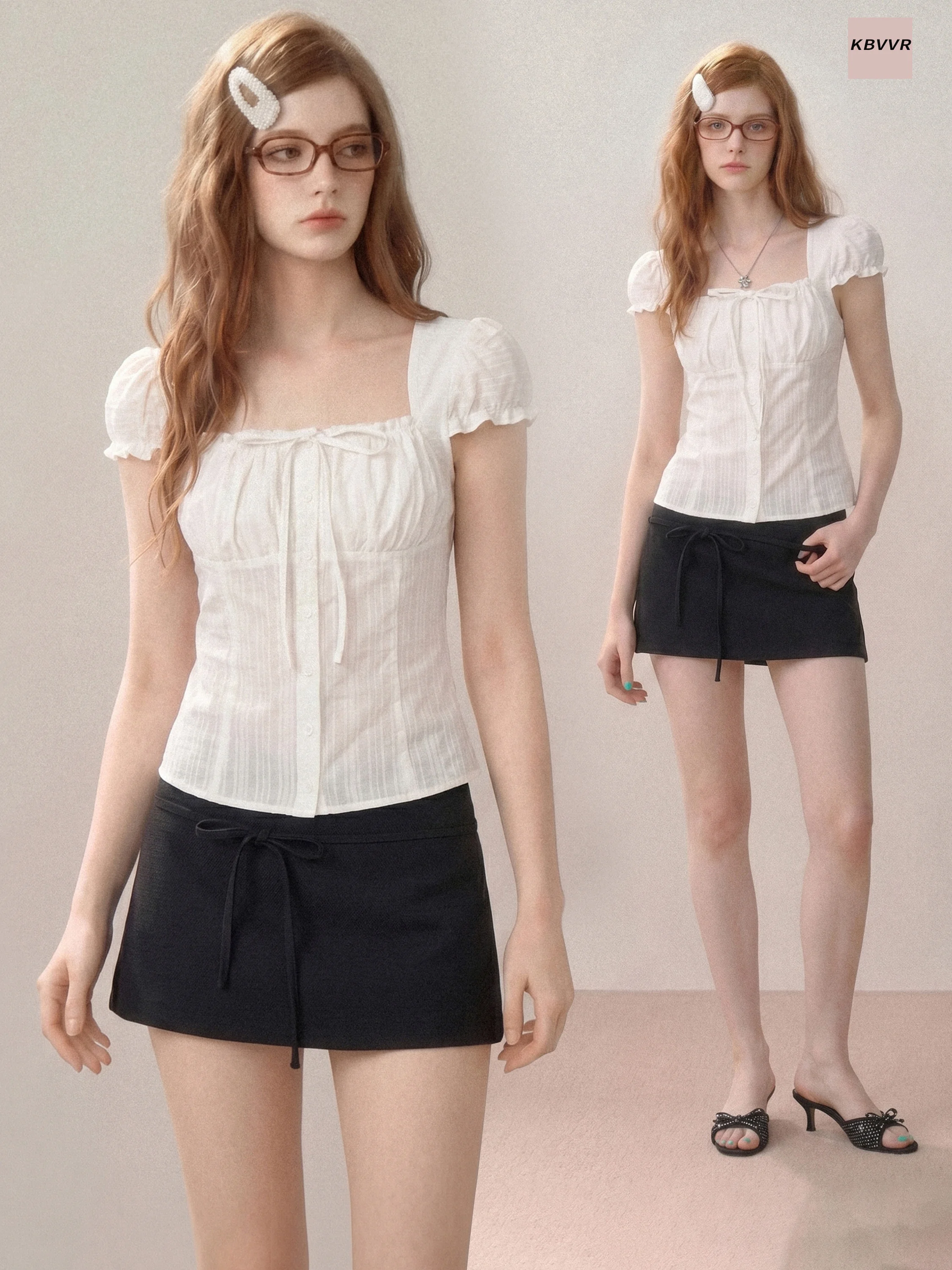 White Square Collar Bubble Sleeve Short Sleeve Shirt Women's Summer Retro Slim Fit Waist Cinched T-Shirt Small Top
White Square Collar Bubble Sleeve Short Sleeve Shirt Women's Summer Retro Slim Fit Waist Cinched T-Shirt Small Top