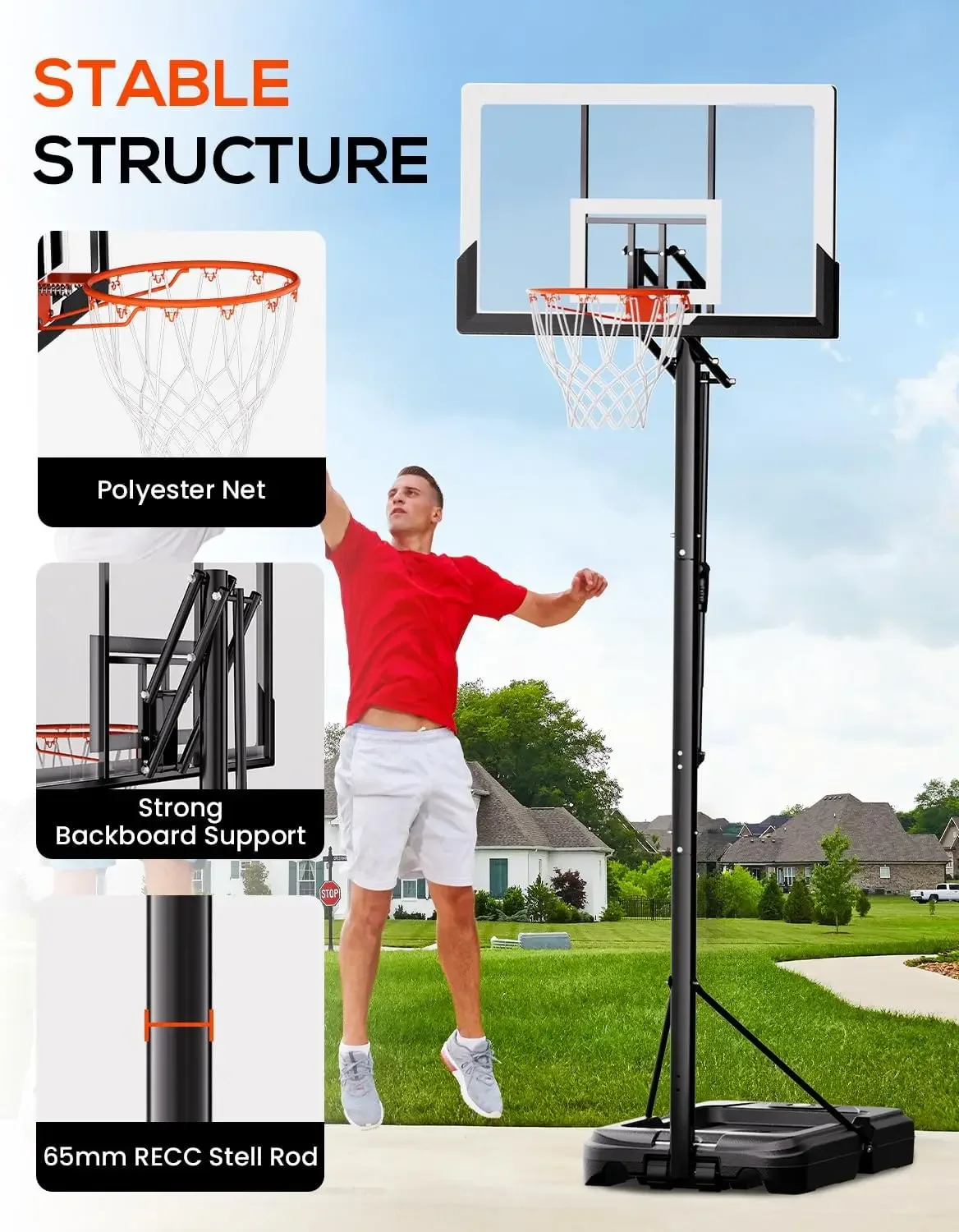 Basketball Hoop Outdoor with 44-48 Inch Shatterproof Backboard, 4.8-10ft Height Adjustable Portable Basketball
Basketball Hoop Outdoor with 44-48 Inch Shatterproof Backboard, 4.8-10ft Height Adjustable Portable Basketball