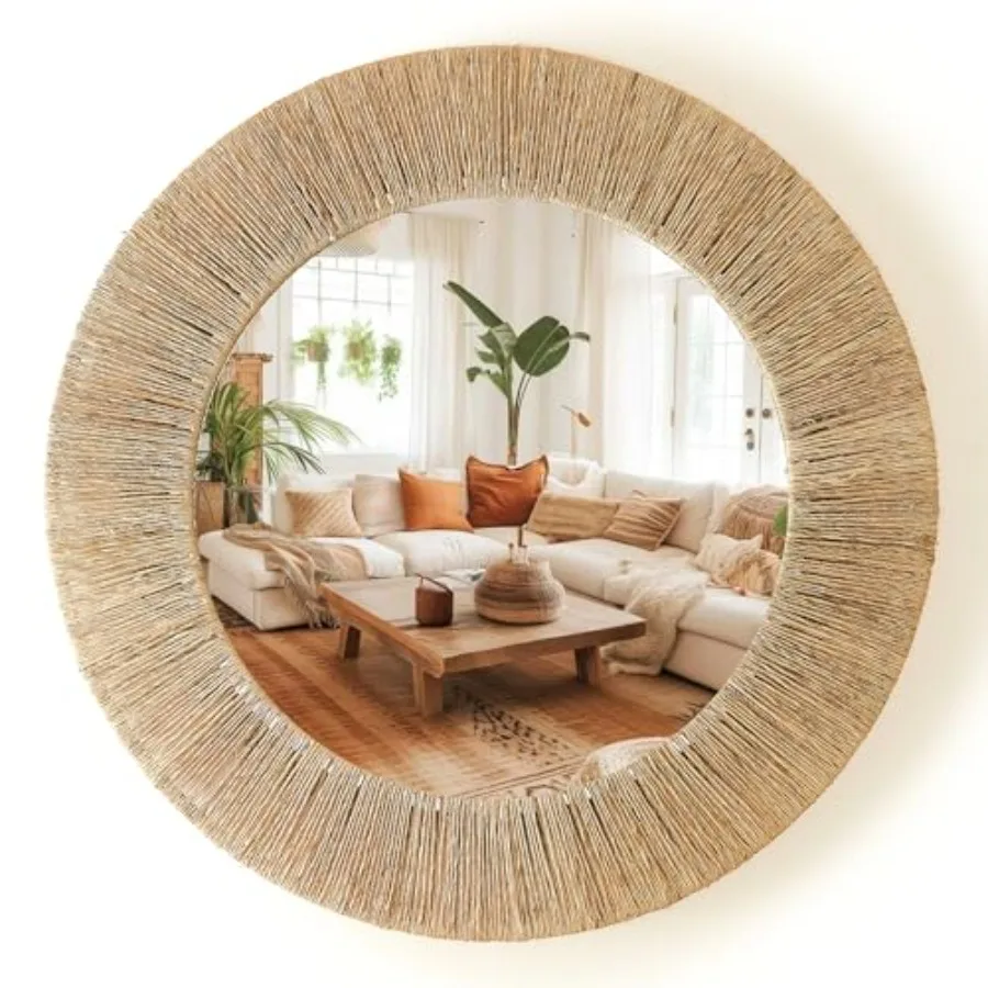 24 Inch Natural Jute Mirror, Wall Mounted Round Mirror with Metal Frame, Wall Decor Rustic Farmhouse Boho Decor Accent for Bath
24 Inch Natural Jute Mirror, Wall Mounted Round Mirror with Metal Frame, Wall Decor Rustic Farmhouse Boho Decor Accent for Bath