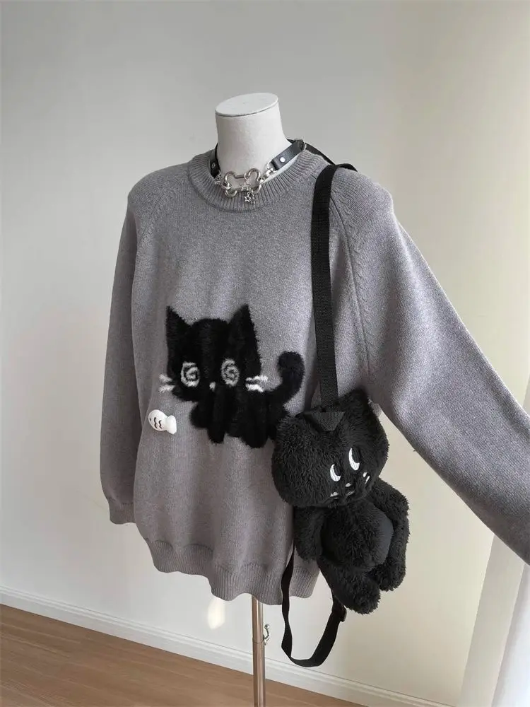 Japan Imitation Mink Black Cat Three-Dimensional Fish Gray Pullover Sweater Home Cute Top Women Winter New Style
Japan Imitation Mink Black Cat Three-Dimensional Fish Gray Pullover Sweater Home Cute Top Women Winter New Style