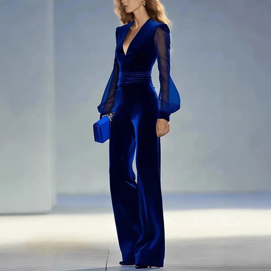 Women's European and American Style Deep V-Neck Jumpsuit with Velvet and Chiffon Splicing & Wide Legs
Women's European and American Style Deep V-Neck Jumpsuit with Velvet and Chiffon Splicing & Wide Legs