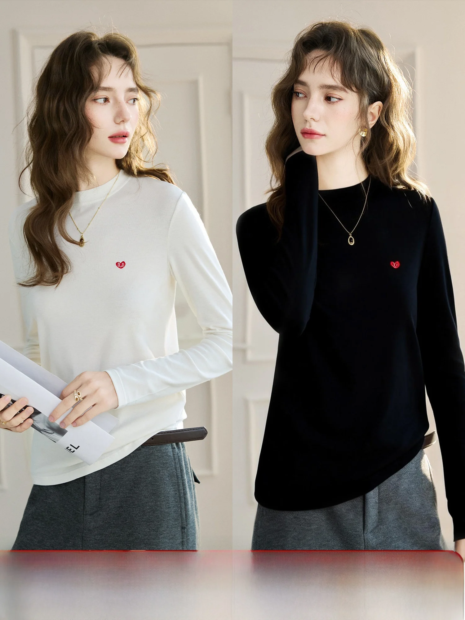 Весенняя шерстяная футболка с длинным рукавом и круглым вырезом для женщин, с мелким узором в виде сердечек, облегающая, для повседневной носки, базовая модель
Весенняя шерстяная футболка с длинным рукавом и круглым вырезом для женщин, с мелким узором в виде сердечек, облегающая, для повседневной носки, базовая модель