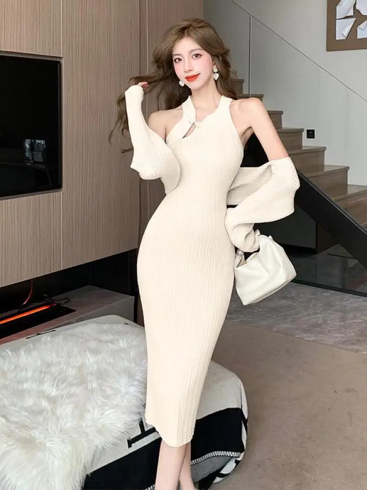 Женский 2024, осенне-зимний новый китайский однотонный вязаный кардиган с шалью, топы + элегантное длинное платье без рукавов с вырезами, комплекты из двух предметов
Женский 2024, осенне-зимний новый китайский однотонный вязаный кардиган с шалью, топы + элегантное длинное платье без рукавов с вырезами, комплекты из двух предметов