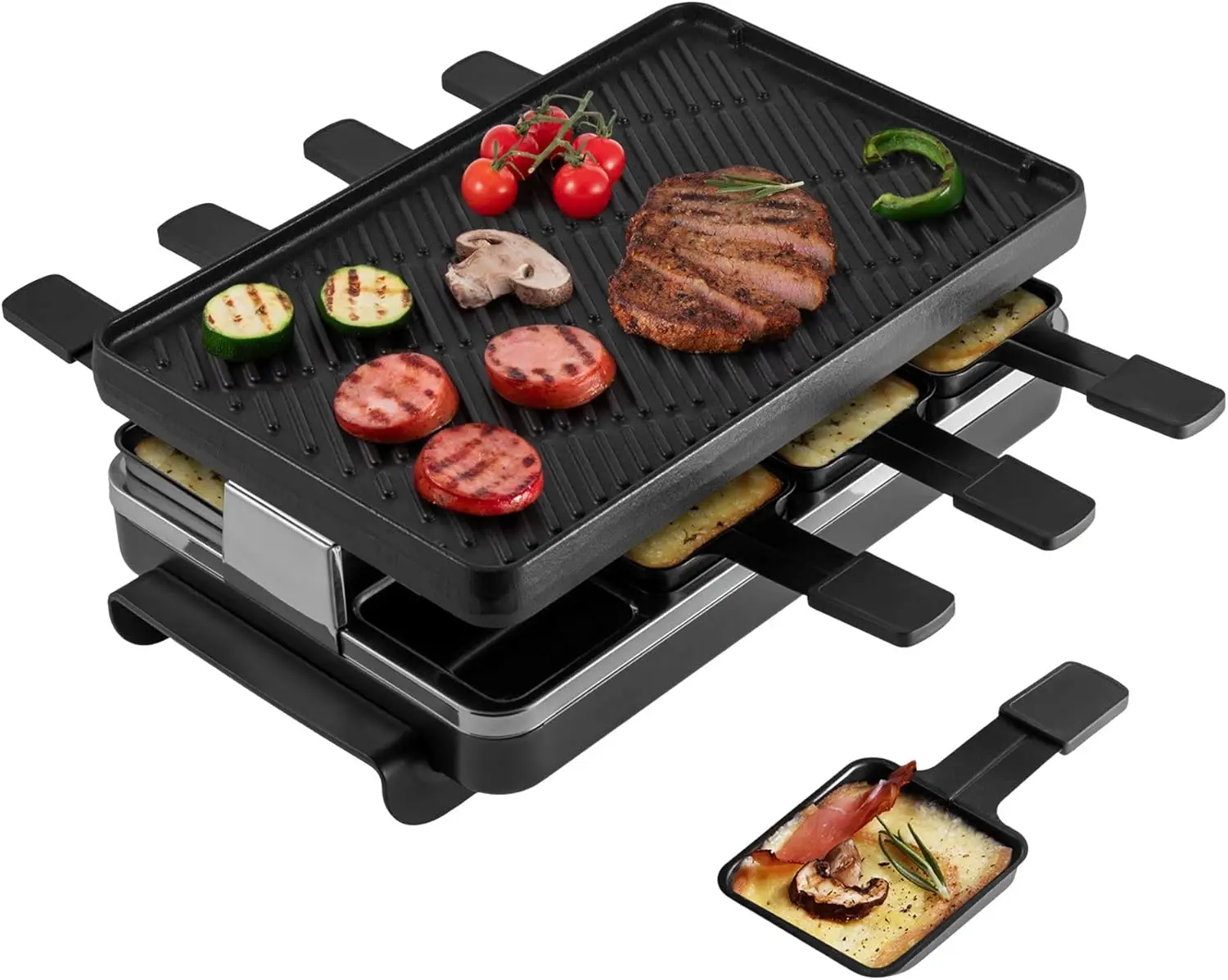 8-Person Electric Raclette Grill with Reversible Cast Iron Plate - Indoor Party Cooking in Anthracite Black
8-Person Electric Raclette Grill with Reversible Cast Iron Plate - Indoor Party Cooking in Anthracite Black