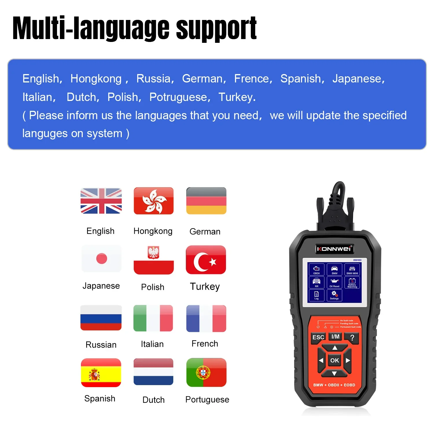DurablKONNWEI KW480 OBD2 Scanner Car Code Reader ODB2 Car Diagnostic Tool for B M W Full System/KW208/KW510/KW850/KW206
DurablKONNWEI KW480 OBD2 Scanner Car Code Reader ODB2 Car Diagnostic Tool for B M W Full System/KW208/KW510/KW850/KW206