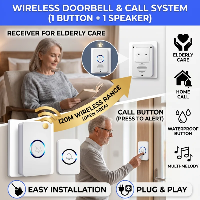 Upgraded Version One Drag One Music Remote Control Doorbell Adhesive Long-range High Sound Caller Smart Doorbell for Elderly Kid
Upgraded Version One Drag One Music Remote Control Doorbell Adhesive Long-range High Sound Caller Smart Doorbell for Elderly Kid