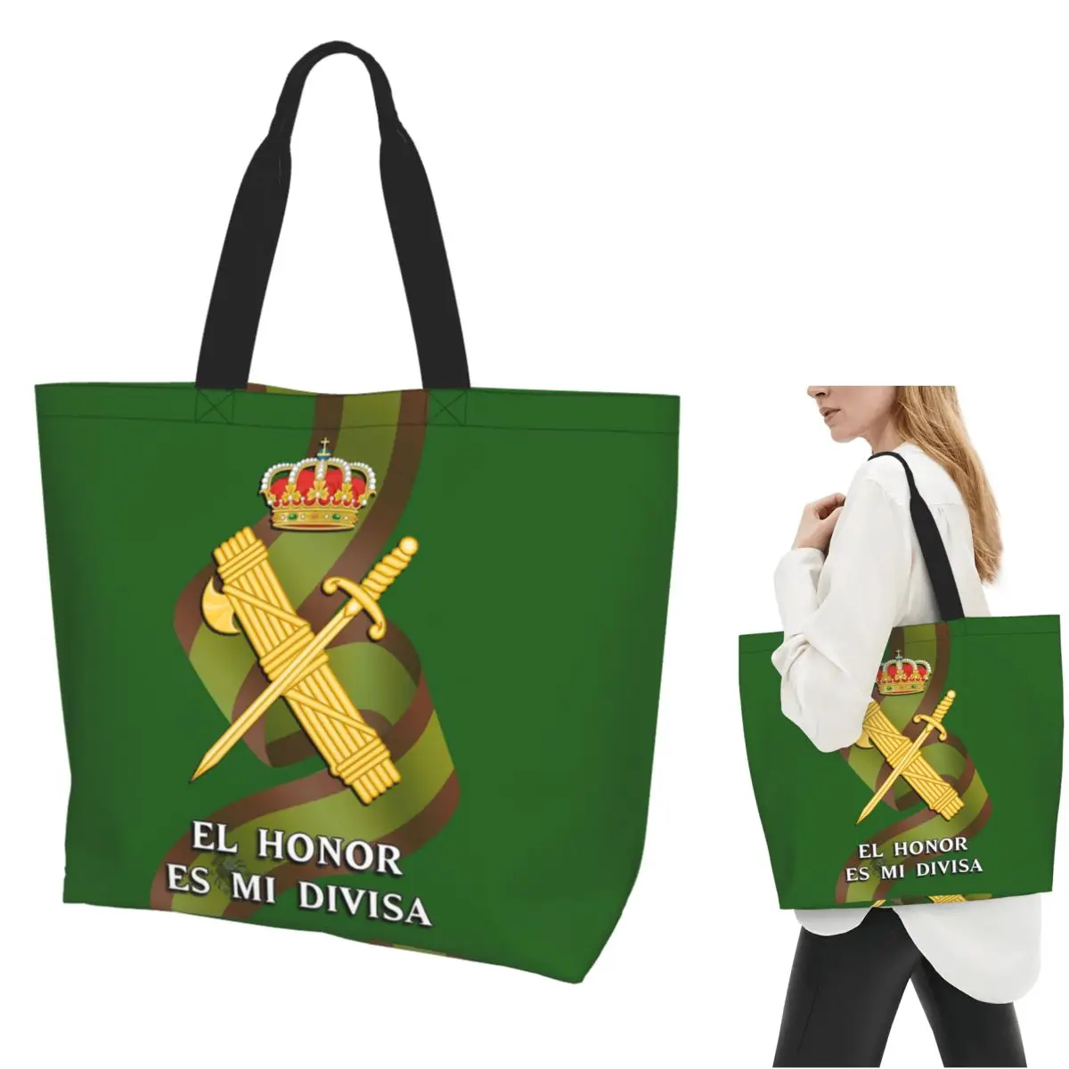 Испанская гвардия, гражданская испанская флаг, сумка для покупок, холщовая сумка на плечо большой вместимости, продуктовая сумка для покупок для женщин
Испанская гвардия, гражданская испанская флаг, сумка для покупок, холщовая сумка на плечо большой вместимости, продуктовая сумка для покупок для женщин