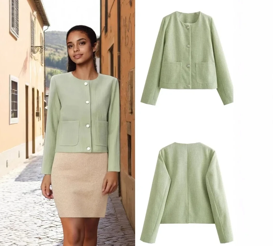 Зеленая повседневная модная куртка с длинным рукавом, женская верхняя одежда с круглым вырезом, полная длина
Зеленая повседневная модная куртка с длинным рукавом, женская верхняя одежда с круглым вырезом, полная длина