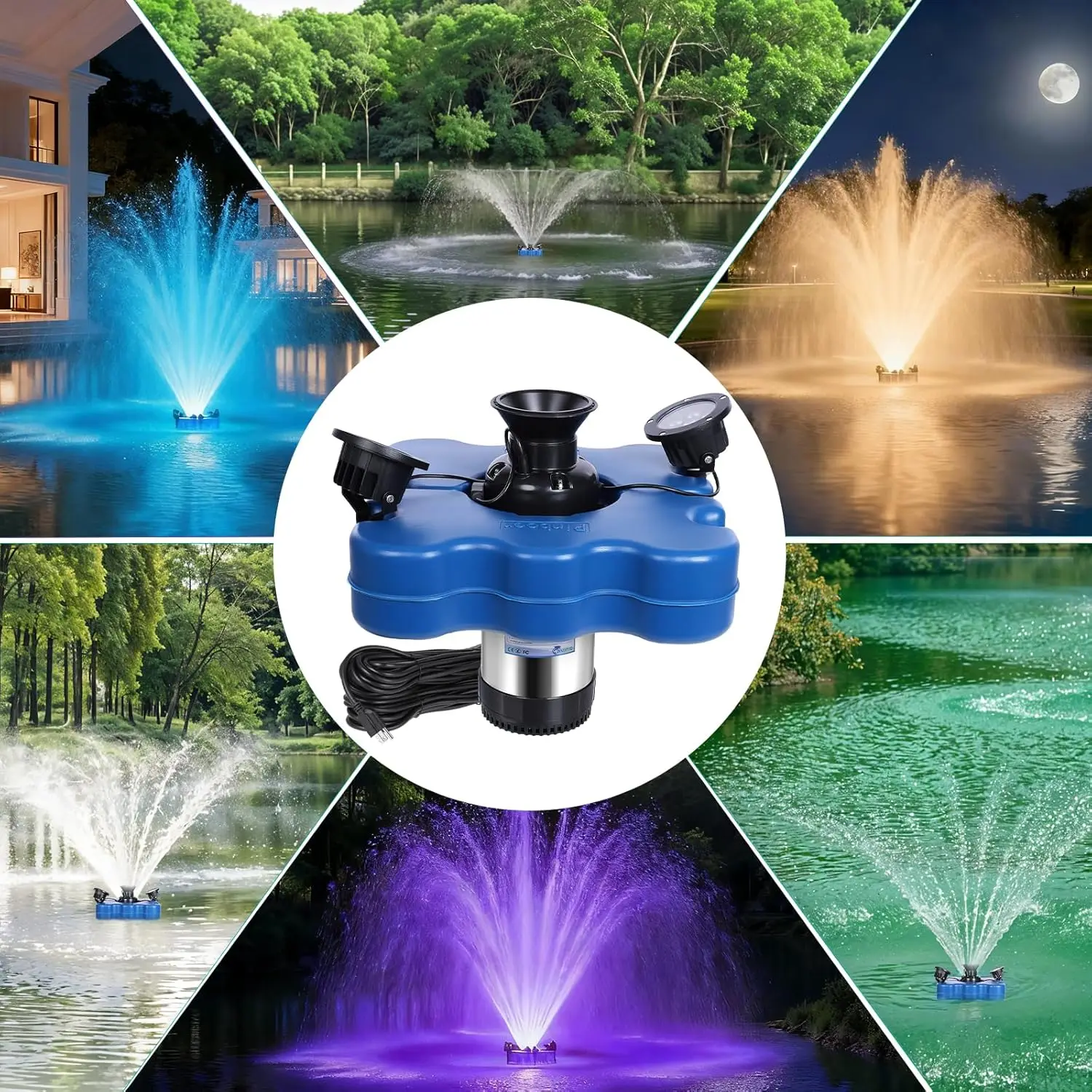Pond Fountain Aerator with Led Lights RGB-15000 GPH,110V 1HP 750W Floating Fountain Aeration for Large Ponds,Hot selling quality
Pond Fountain Aerator with Led Lights RGB-15000 GPH,110V 1HP 750W Floating Fountain Aeration for Large Ponds,Hot selling quality