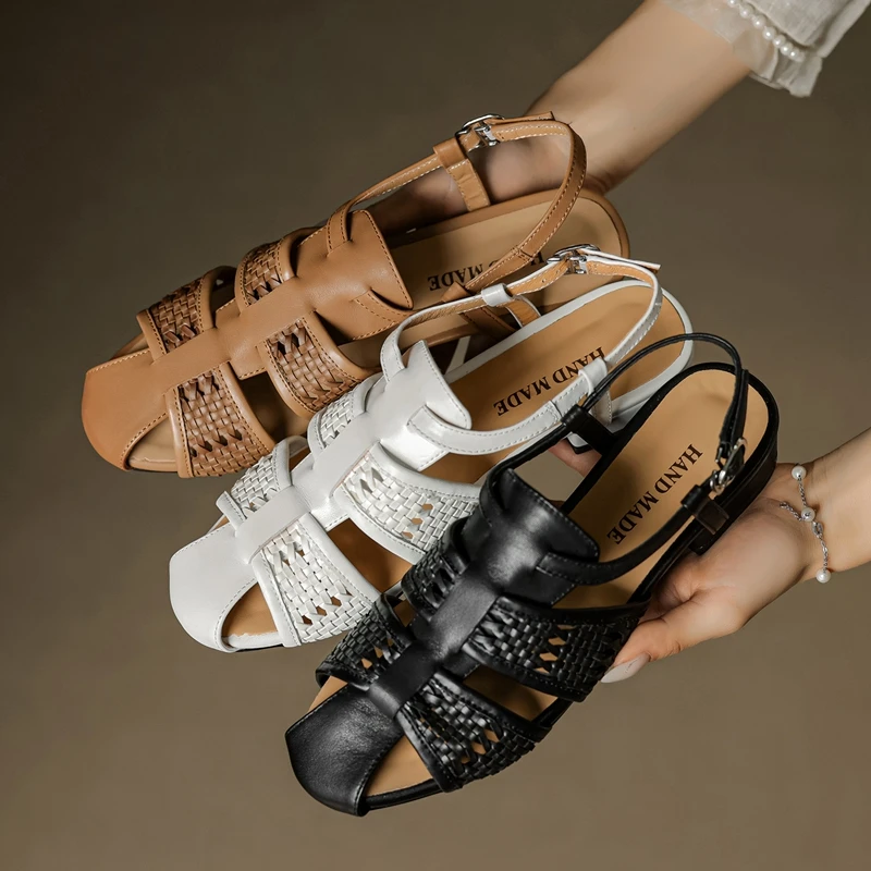 Women's new summer leather cowhide low heel hollow breathable elastic buckle retro toe Roman shoes fashion sandals
Women's new summer leather cowhide low heel hollow breathable elastic buckle retro toe Roman shoes fashion sandals