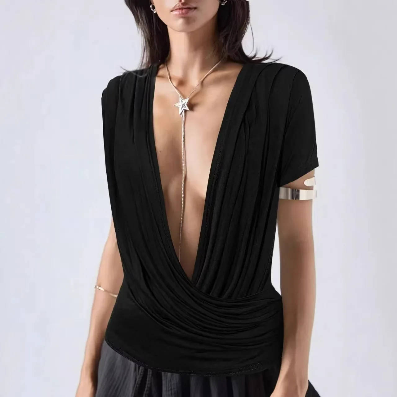 Top Women Spring Summer Deep V Cross Front Short Sleeve Blouse Shirt
Top Women Spring Summer Deep V Cross Front Short Sleeve Blouse Shirt