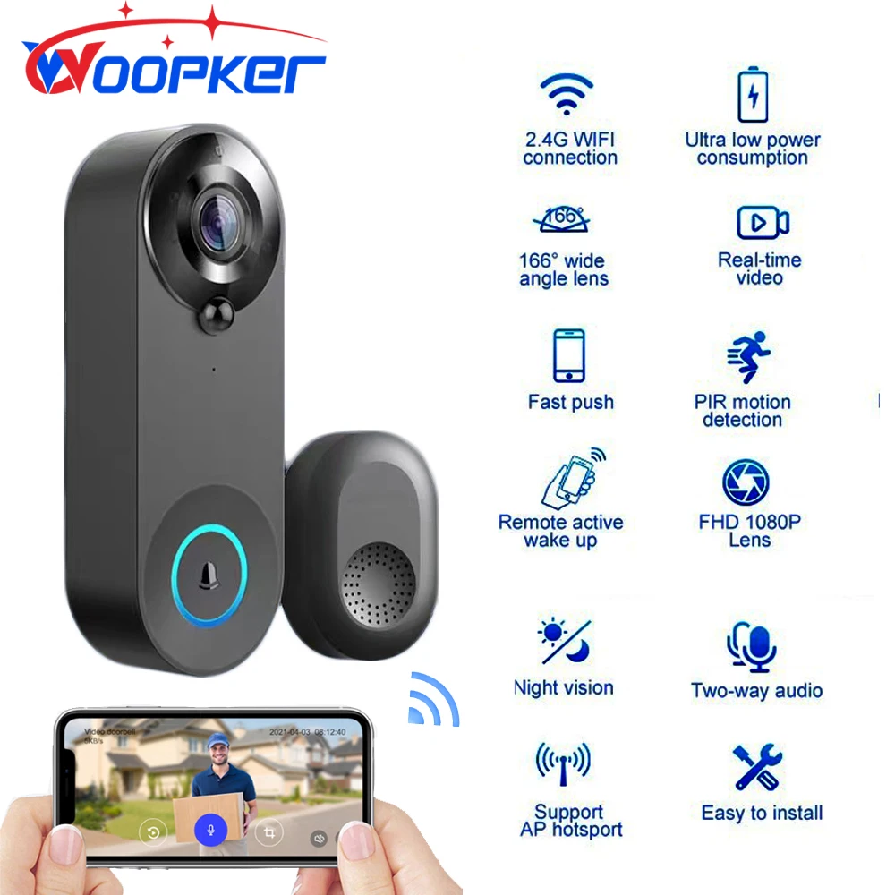 Woopker Smart Doorbell Wireless WiFi 1080P Visual Camera Night Vision Tuya Intercom Smart Home Security Detection Doorbell
Woopker Smart Doorbell Wireless WiFi 1080P Visual Camera Night Vision Tuya Intercom Smart Home Security Detection Doorbell