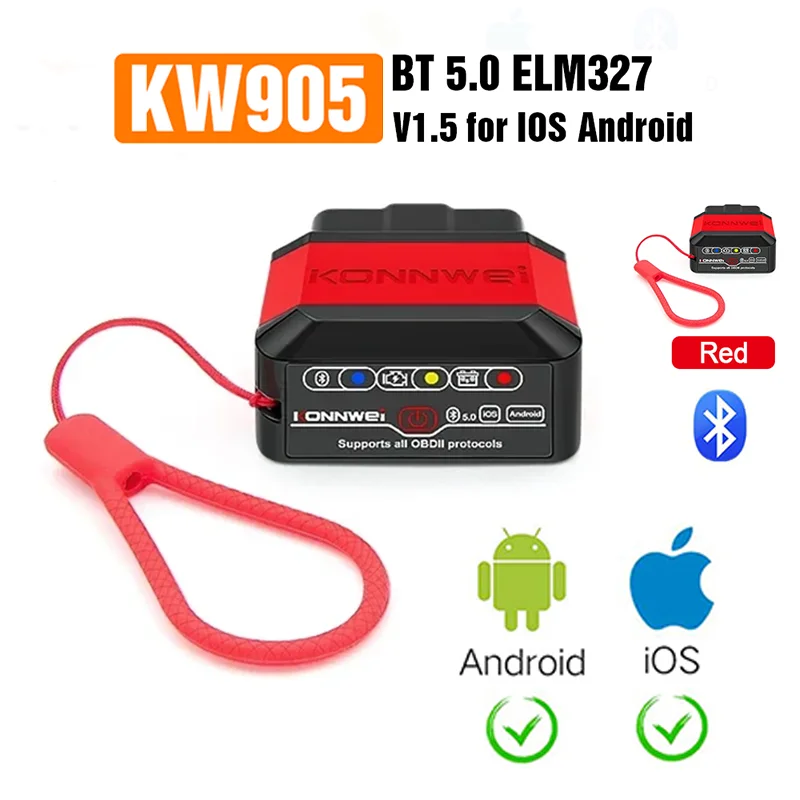 OBD2 сканер для Android/iOS KW905 ELM327 V1.5, универсальный адаптер Bluetooth 5.0, беспроводной диагностический сканер для автомобиля, красный
OBD2 сканер для Android/iOS KW905 ELM327 V1.5, универсальный адаптер Bluetooth 5.0, беспроводной диагностический сканер для автомобиля, красный