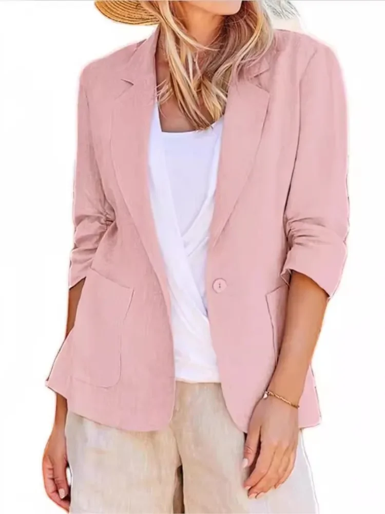 Autumn New Women's Coats Solid Color Fashionable Collar Loose Single Breasted with Pocket Seven Quarter Sleeve Jacket
Autumn New Women's Coats Solid Color Fashionable Collar Loose Single Breasted with Pocket Seven Quarter Sleeve Jacket