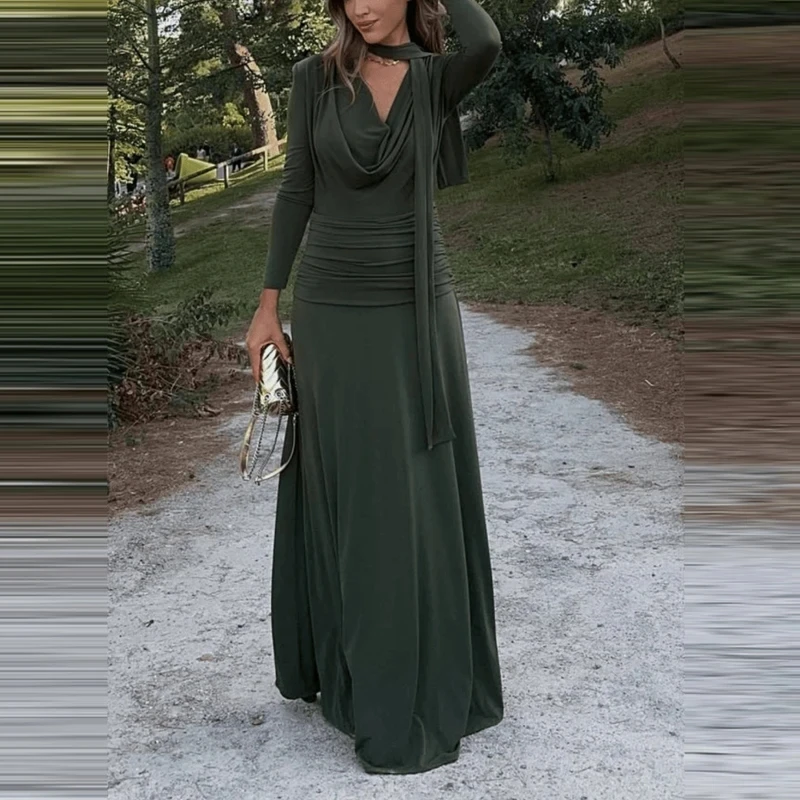 Temperament Lady Simple Long Sleeve Commute Dress Vintage V-neck Solid Slim Dress Spring Summer New High Waist Ruched Maxi Dress
Temperament Lady Simple Long Sleeve Commute Dress Vintage V-neck Solid Slim Dress Spring Summer New High Waist Ruched Maxi Dress