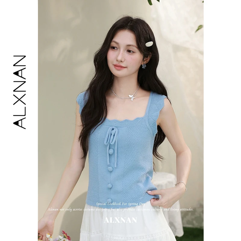 ALXNAN Blue Knit Tank Top Women Summer New Versatile Sleeveless Tops Wave Edge Elegant Vacation Beach Tank Top Ladies L66180A
ALXNAN Blue Knit Tank Top Women Summer New Versatile Sleeveless Tops Wave Edge Elegant Vacation Beach Tank Top Ladies L66180A