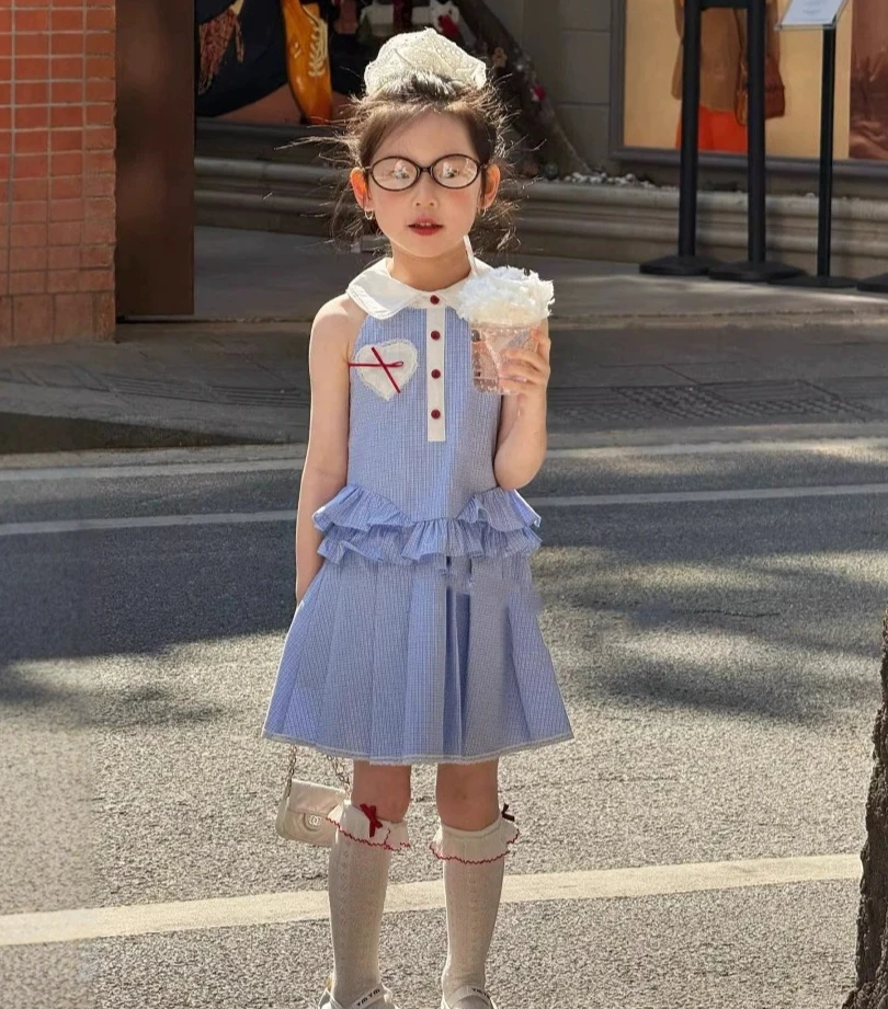 Korean Girls Dress 2025 New Summer Trendy Dopamine Baby Girl Blue Vest Plaid Dress Children Clothing
Korean Girls Dress 2025 New Summer Trendy Dopamine Baby Girl Blue Vest Plaid Dress Children Clothing