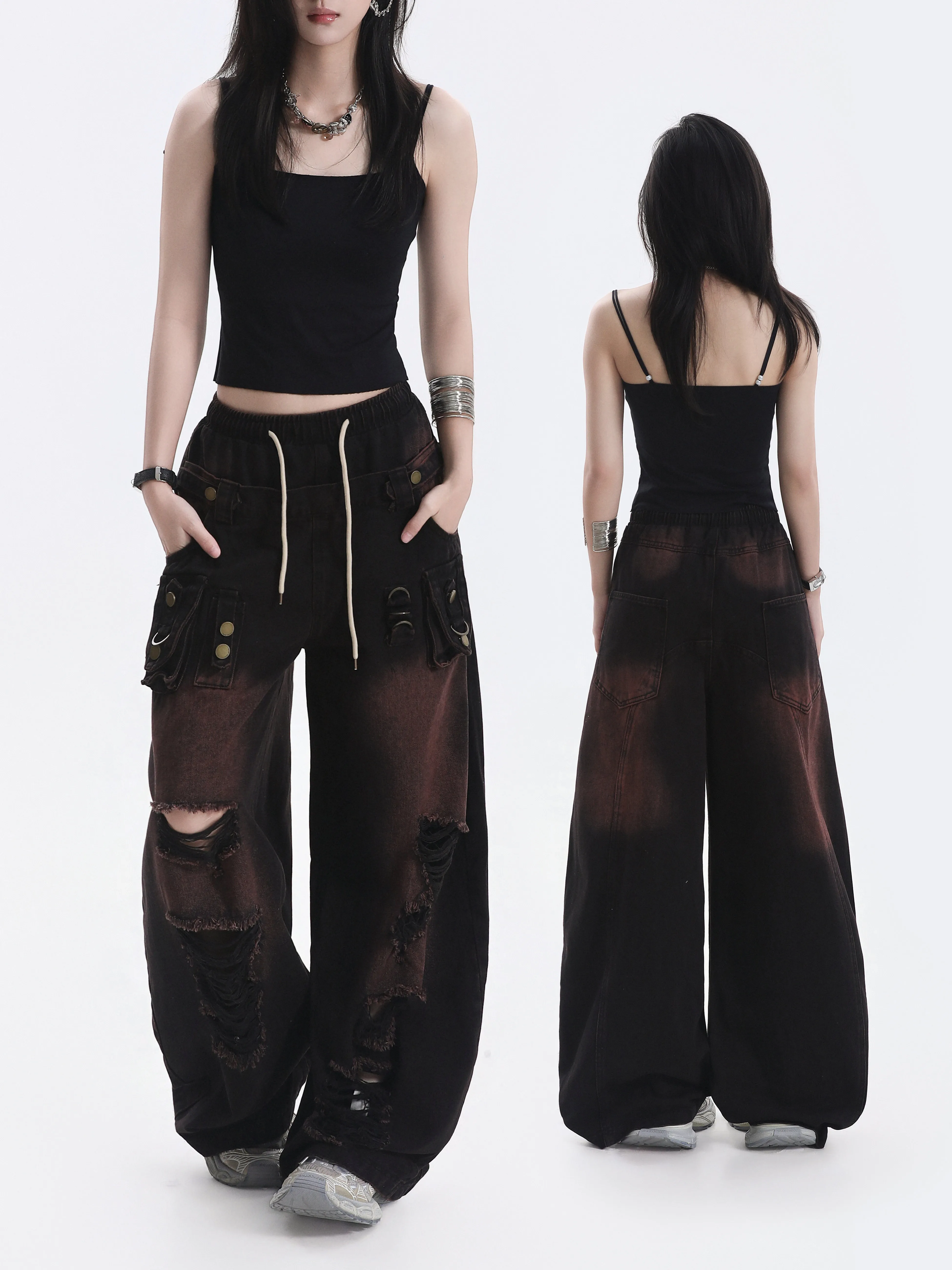 Retro American Hole Denim Jeans Women High Street Desert Style Gradient Wide Leg Knife Long Pants Natural Waist Cotton
Retro American Hole Denim Jeans Women High Street Desert Style Gradient Wide Leg Knife Long Pants Natural Waist Cotton