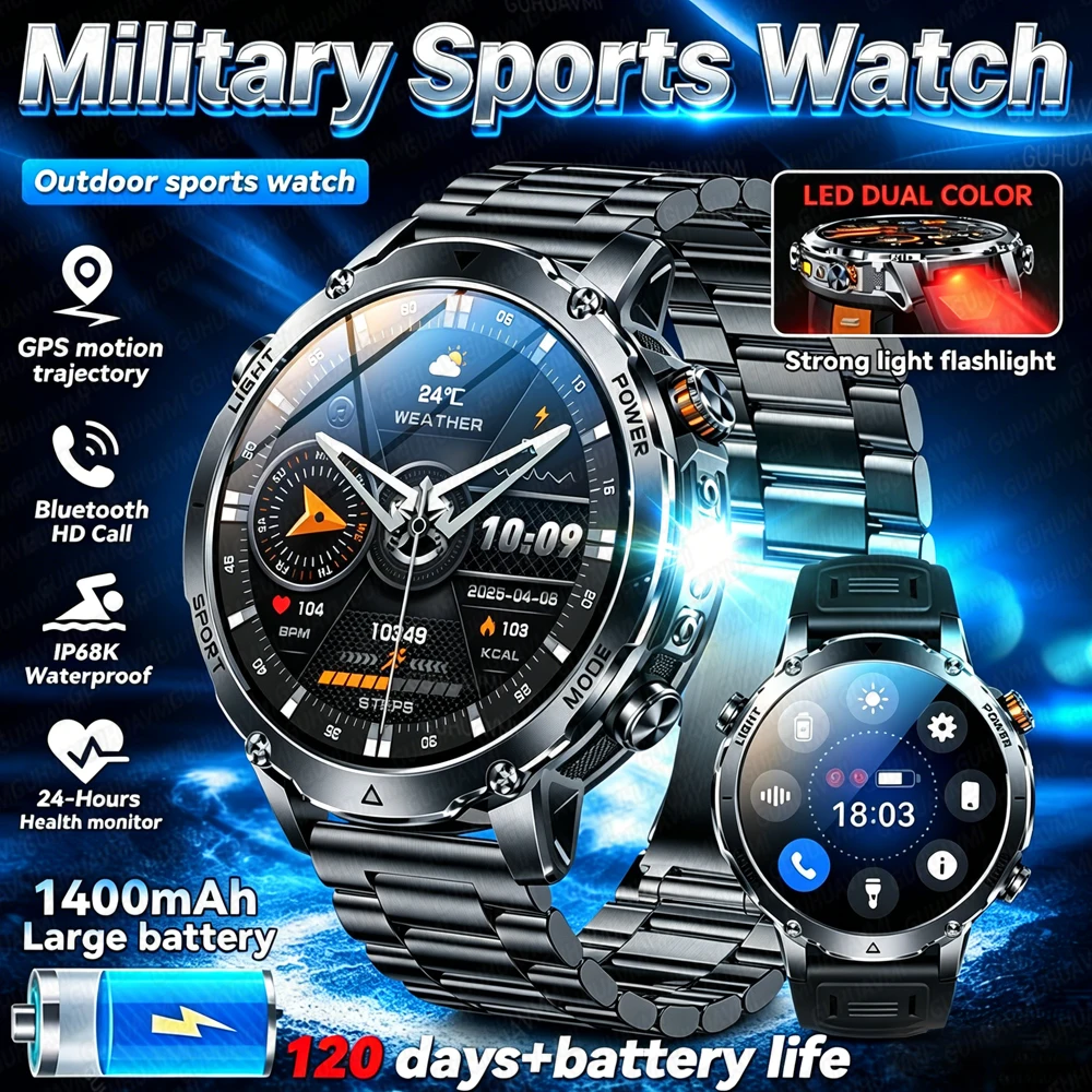 2026 New Military 1400mAh Battery Smart Watch For Men 1.7" HD Large Screen IP68K Waterproof Clock SOS Call Flashlight Smartwatch
2026 New Military 1400mAh Battery Smart Watch For Men 1.7" HD Large Screen IP68K Waterproof Clock SOS Call Flashlight Smartwatch